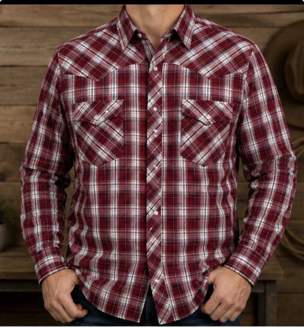 Wrangler Western Men’s XL Red Plaid Pearl Snap Long Sleeve Cowboy Shirt